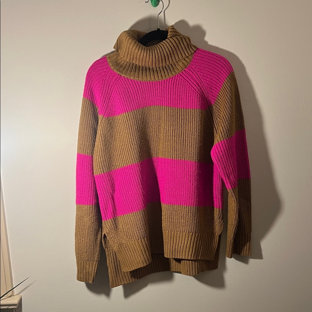 Who What Wear Striped Cowlneck Sweater in Pink and Brown